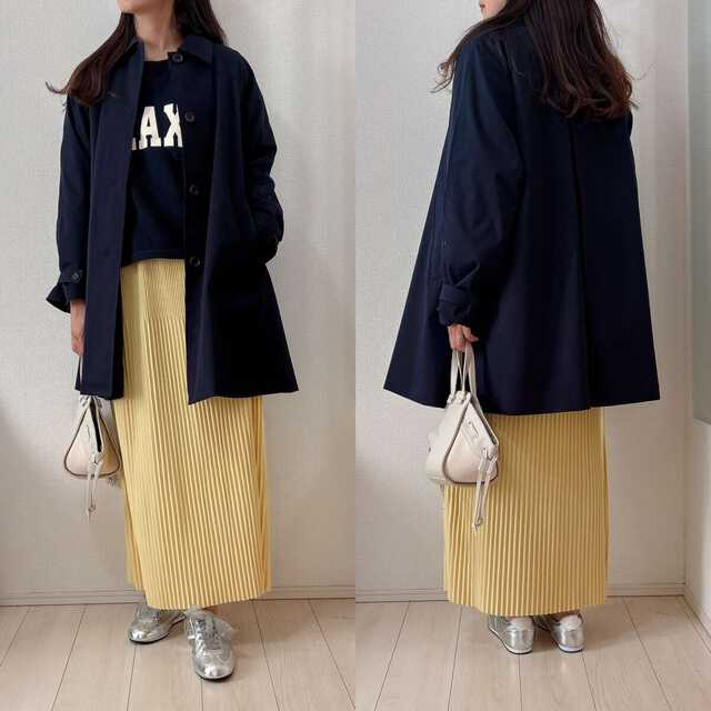 GUバルマカーンAラインハーフコート　リブロングスカートコーデ