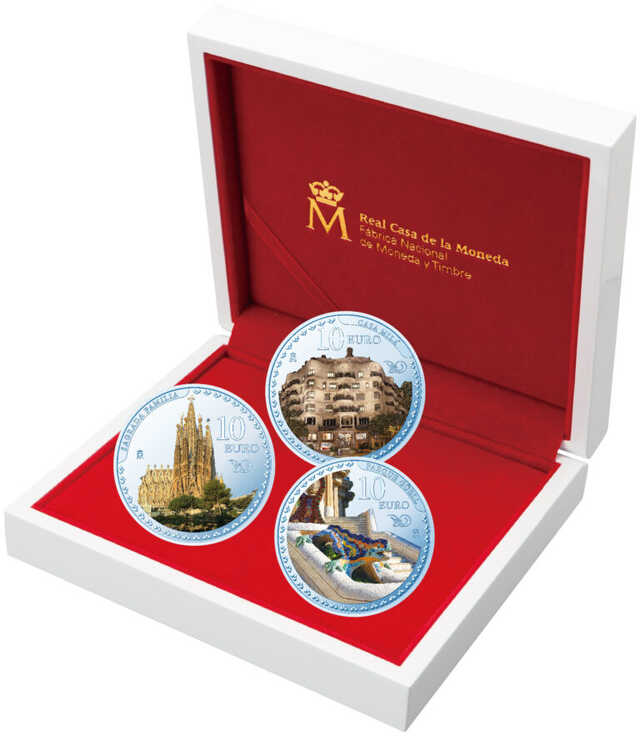 カラー銀貨 3種セット<サグラダ・ファミリア><グエル公園><カサ・ミラ>