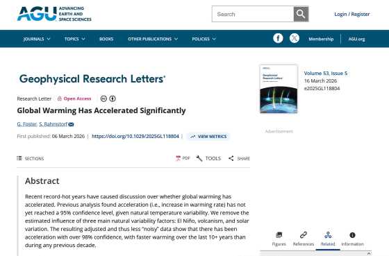 地球温暖化が2015年以降急激に加速していることがエルニーニョ・火山噴火・太陽活動の影響を除いた分析で明らかに - 画像