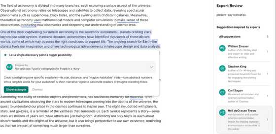 著名な人物風に文章を添削してくれるGrammarlyの「専門家レビュー」は実在する人物の名前を平気で無断使用しているという指摘 - 画像