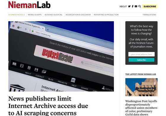 ニュースメディア各社がAIによるデータ収集を懸念しインターネットアーカイブのアクセスを制限 - 画像