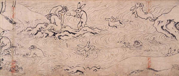 鳥獣戯画 平安時代 水墨画（国宝-絵画｜鳥獣人物戯画絵巻［高