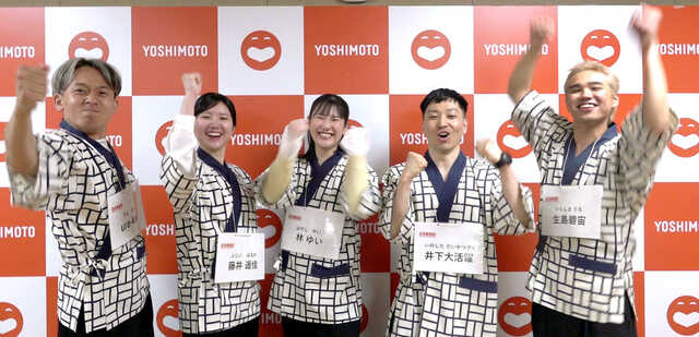 吉本新喜劇金の卵１３個目としてお披露目された（右から）生島碧宙、井下大活躍、林ゆい、藤井遥佳、ura－kei