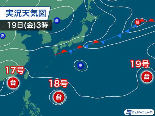 台風 台風17号、18号、19号はいずれも西進 週明けは沖縄に18号の影響 - UQライフ